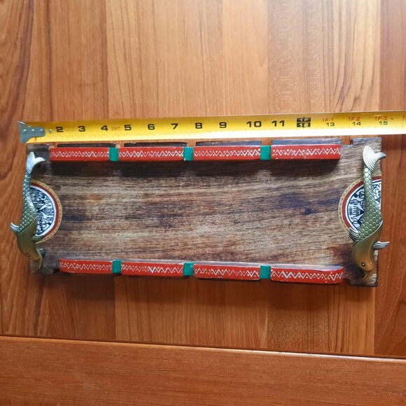 Madhubani Hand Painted Wooden Tray from India - Picture 9 of 9